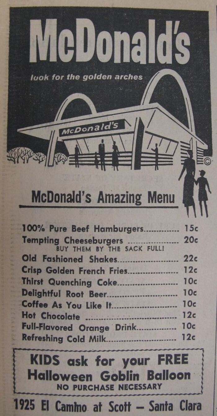 McDonald's Menu From 1925