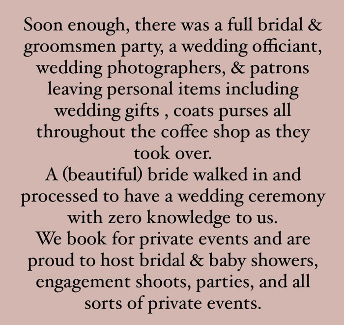 Couple Spark Outrage After Taking Over Cafe For Wedding Without Permission, Owners Clap Back Couple Spark Outrage After Taking Over Cafe For Wedding Without Permission, Owners Clap Back