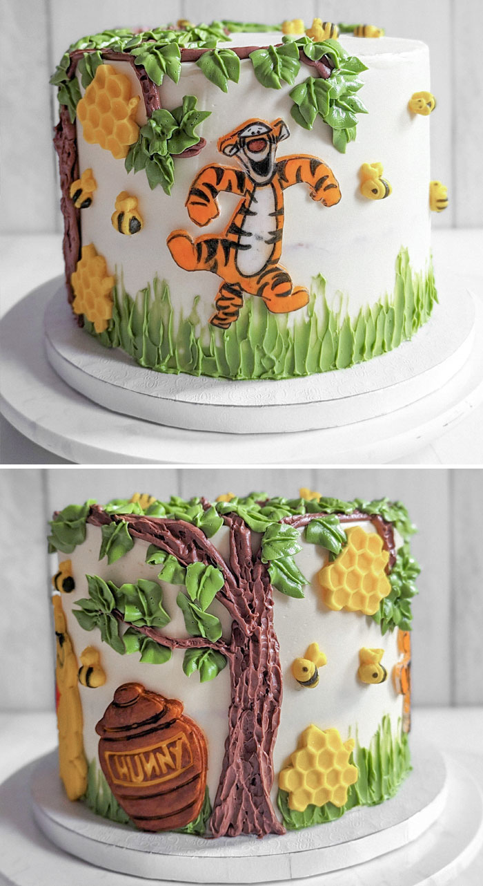I Made Winnie-The-Pooh Cake For My Friend's Daughter's First Birthday. I Drew Tigger On Rolled-Out Fondant