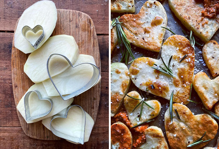 Heart-Shaped Roasted Garlic And Rosemary Potatoes With Chipotle Aioli
