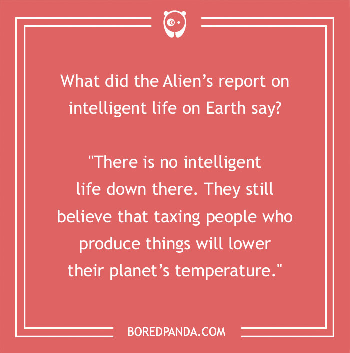 Alien-themed Earth Day joke on red background, questioning intelligence on Earth.