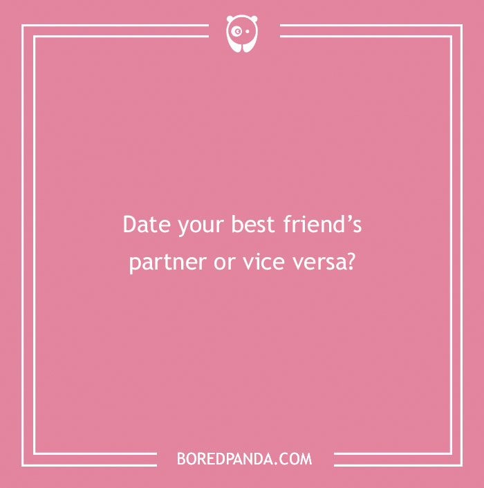 Pink card with a spicy "Would You Rather" question about dating choices.