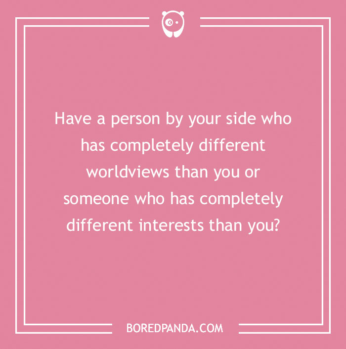 Spicy "Would You Rather" question on a pink background about differing worldviews or interests.