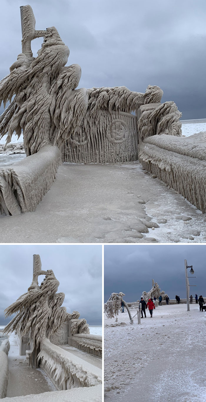 Photos I Took In Port Stanley, Ontario Canada. Combination Of Severe Wind, Cold, Water And A Little Sand. The Base For Mother Nature’s Sculptures Was A Gate And Lamp Posts On A Pier