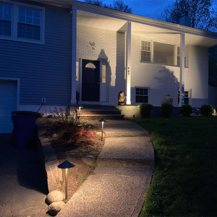 Lighted pathway into the house