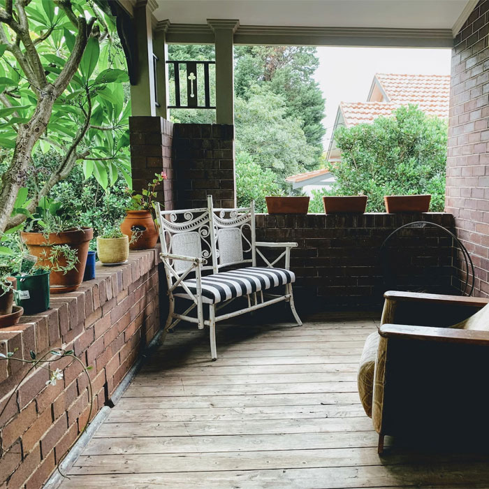 House porch with potted plants