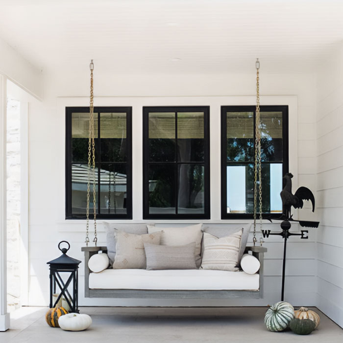 Monochrome white porch with white furniture