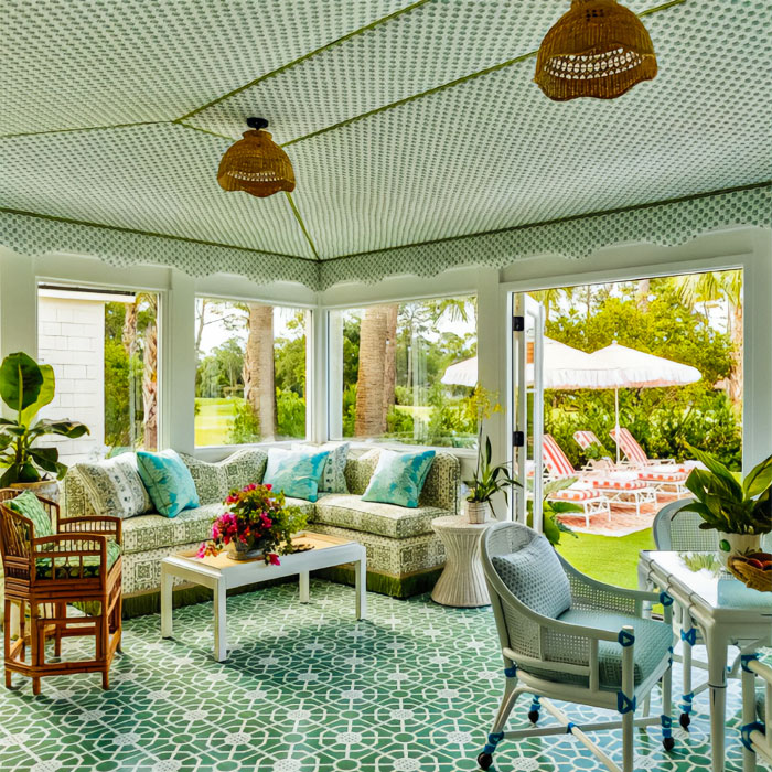 House porch with green decorations and furniture