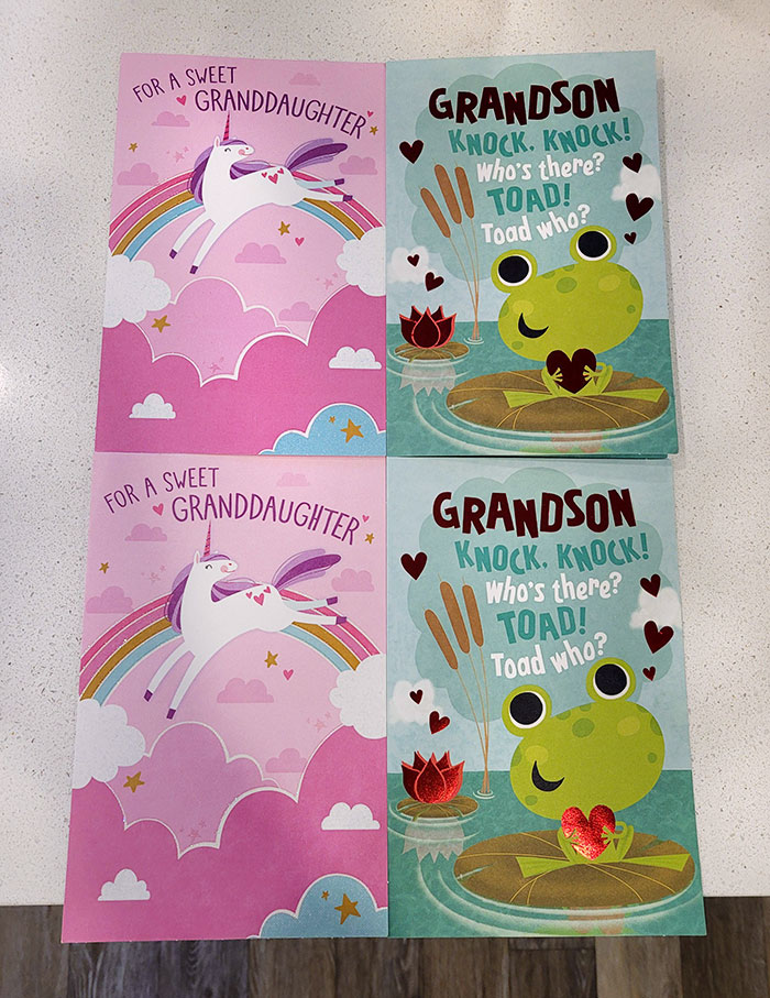 Both Of My Childrens' Grandmothers Bought Them The Same Valentine's Day Cards