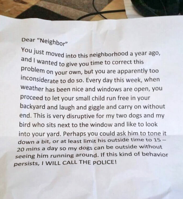 Joy-Hating Neighbor Writes Psychotic Threatening Note
