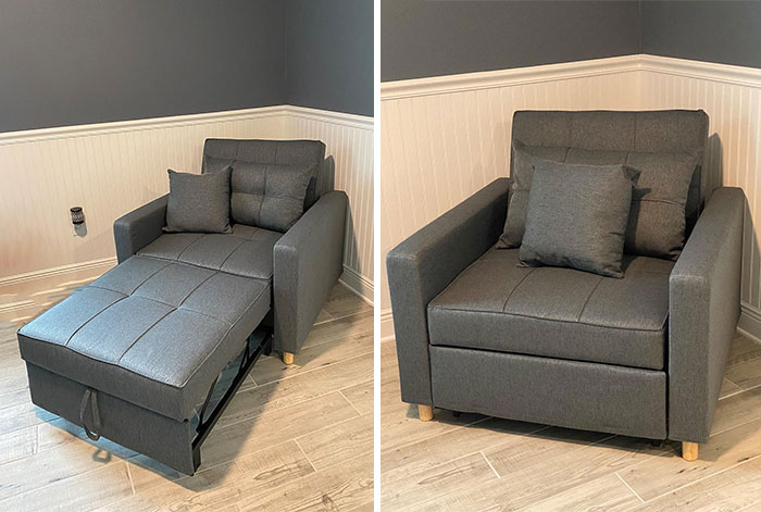 A 3-In-1 Convertible Sleeper Chair That Solves The "Unexpected Guest" Scenario In An Instant, Morphs Into A Recliner For TV Binging, And It's Still A Cozy Armchair