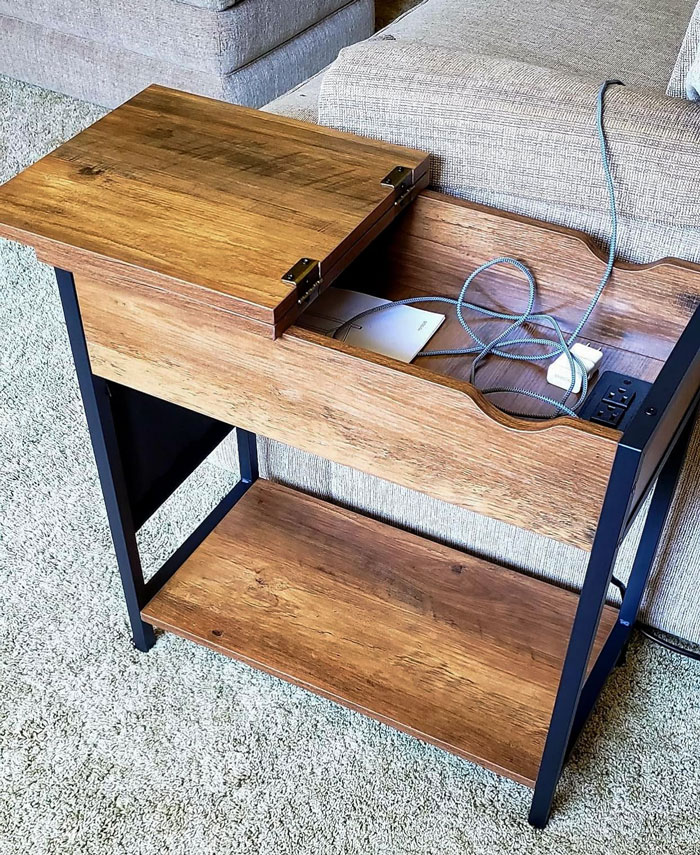 A Functional Side Table With Storage To Efficiently Charge All Your Devices, Hide Clutter And Revive Your Tiny Abode. A True Game-Changer For Small Spaces!