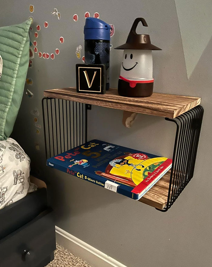 A Chic, Geometric Floating Nightstand That's Got Ballistic Storage Capacity, Not To Mention, It's Easy To Clean And A Space-Saver — Your Tiny Bedroom's Dream!