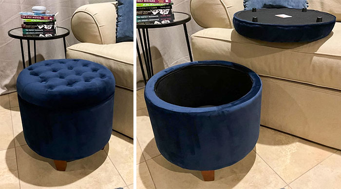 An Upholstered Velvet Foot Rest Ottoman That’s Also A Chic Storage Solution - Because Teeny-Tiny Apartments Deserve Massive Style And Practicality, Too!