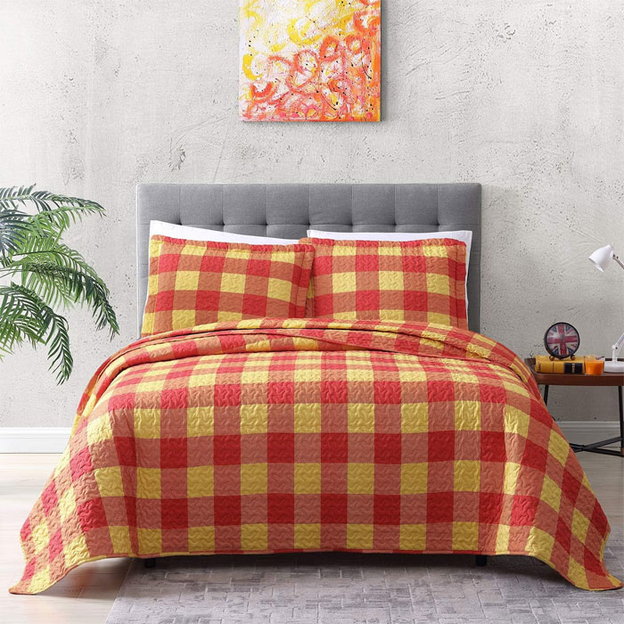 Yellow and red gingham check pattern blanket