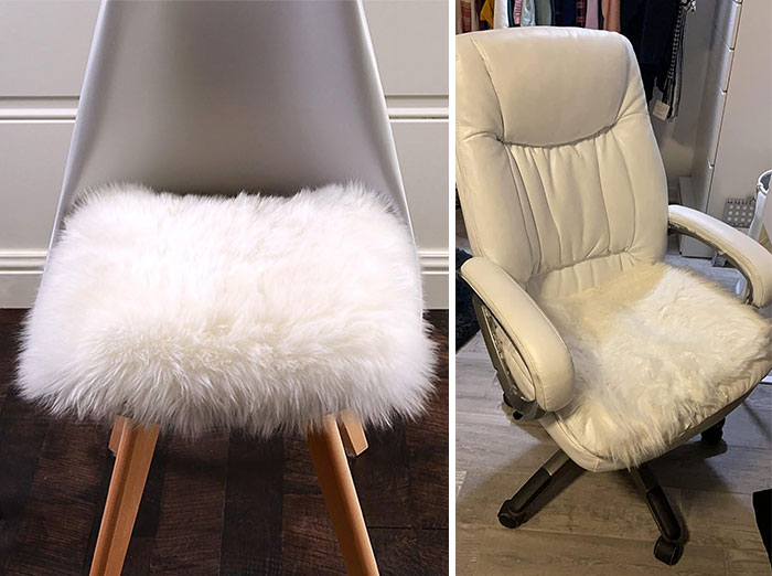 Faux Fur Sheepskin Chair Cover Seat Cushion Pad: Perfect for spicing up your home office with a touch of cozy glam, while being so plush you'll question how you ever worked without it. Plus, it's easy to clean, so snack accidents are a stress of the past!