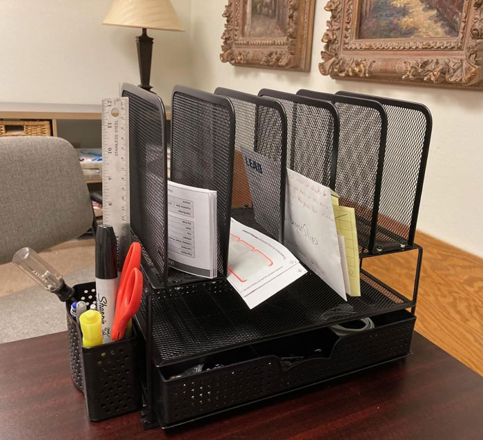 Mesh Desk Organizer With Sliding Drawer: Because who needs a chaos on their desk when you've got this sassy space-saving warrior with 5 compartments and an extra stylish drawer to keep your essentials organized, without even needing tools or summoning your inner DIY expertise!