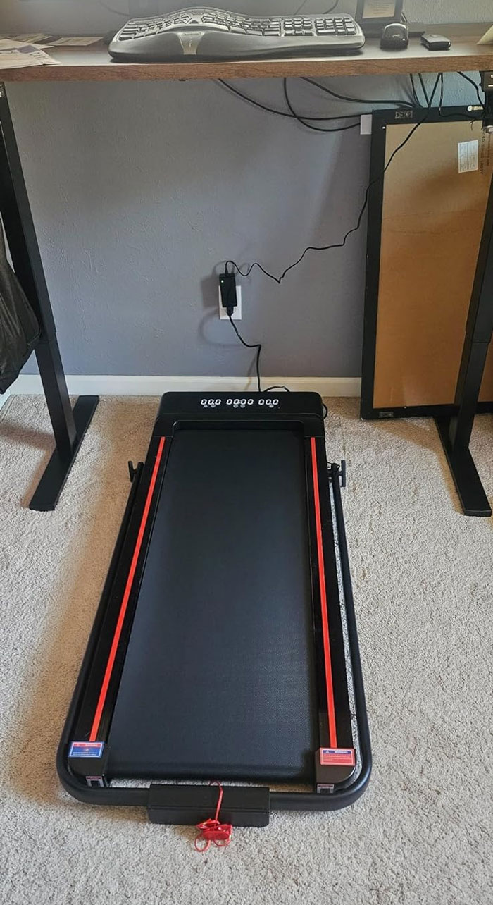 Treadmill-Walking Pad: That's perfect for those multitasking, work-from-home days — it not only gives the perks of fitness while working but also it's super space-saving, requires no assembly, and has a mighty motor to keep you going, all without breaking a sweat!