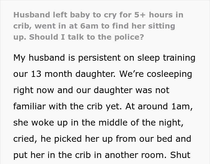 Wife Wonders If She Should Call The Police After Seeing How Her Husband Sleep Trains Their Baby