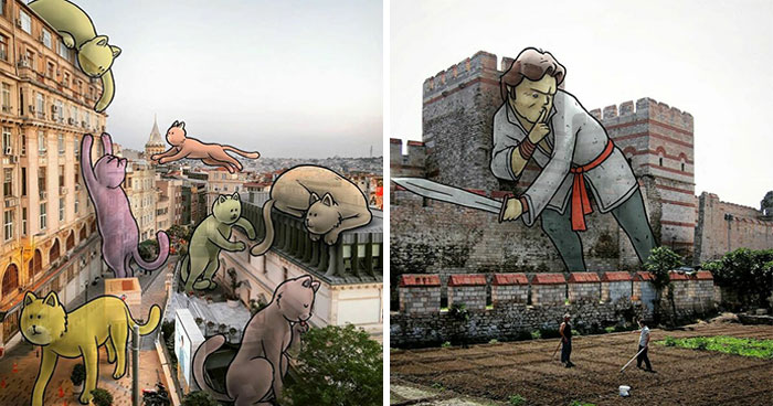 Architect Inserts Drawn Giant Characters Into Turkish Urban Landscapes (70 New Pics)