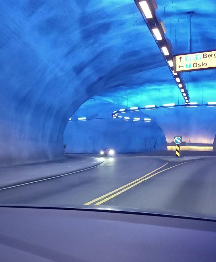 A Roundabout Inside A Tunnel In Norway