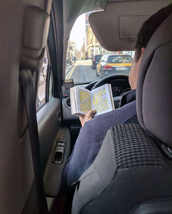 My Taxi Driver In Barcelona Uses Printed Maps For Navigation