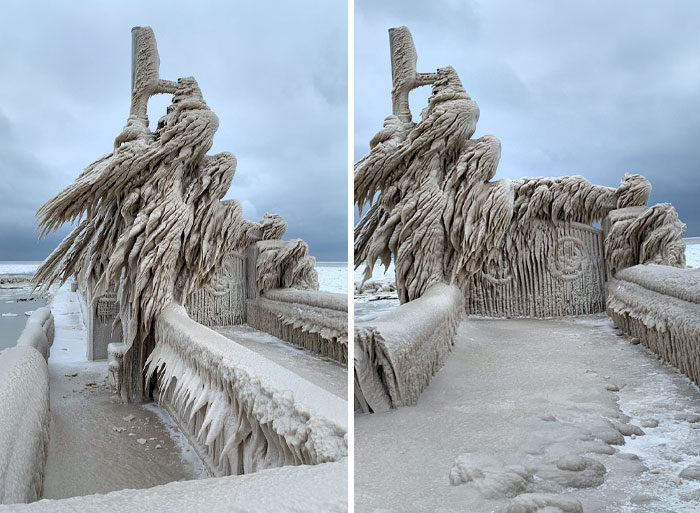 Photos I Took In Port Stanley, Ontario, Canada. Combination Of Severe Wind, Cold, Water And A Little Sand. The Base For Mother Nature's Sculptures Was A Gate And Lamp Posts On A Pier