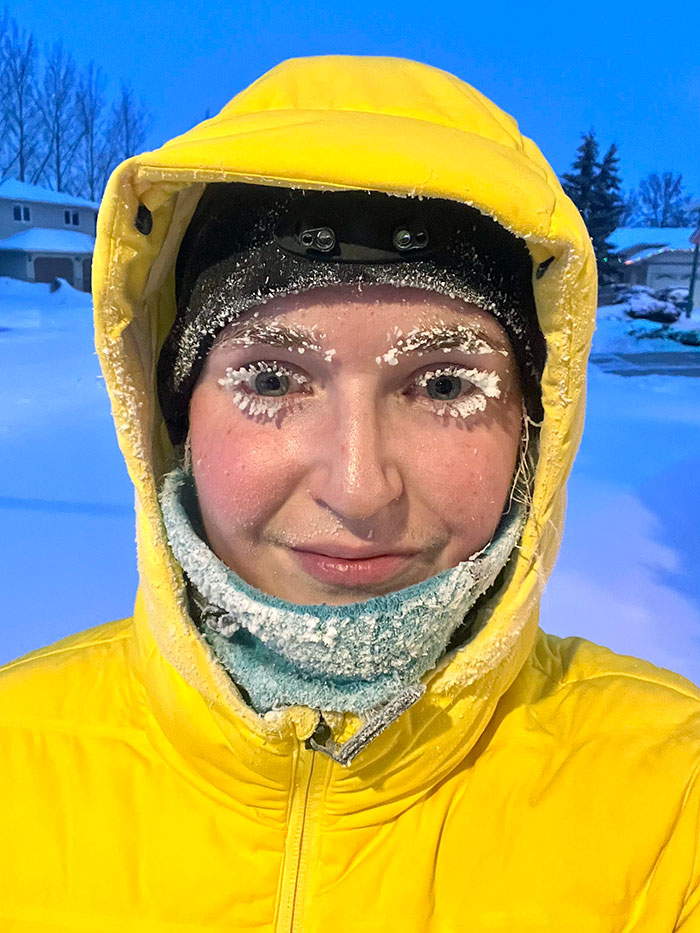 The Result Of A 5 Km Run During An Extreme Cold Warning In Canada. It Was -40 Celsius
