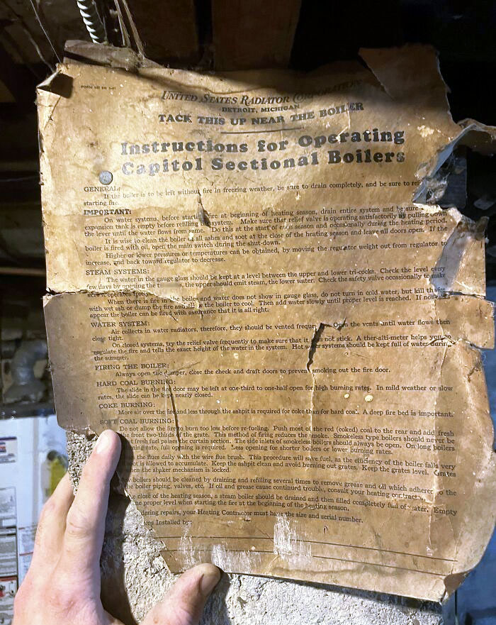 My 105-Year-Old House Still Has The Operating Instructions For The Coal-Burning Boiler