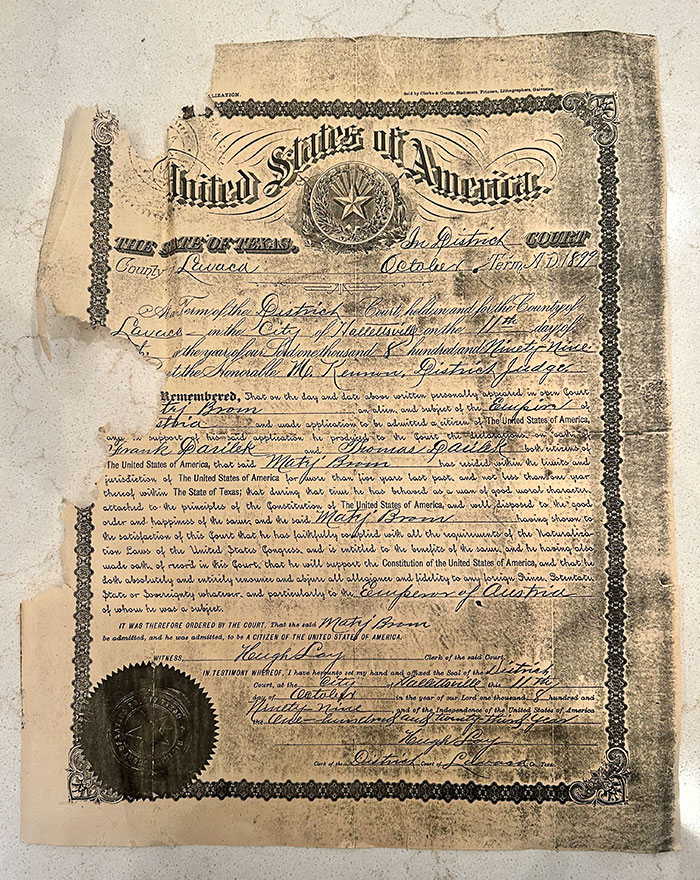 I Found My Great-Great-Grandfather's 1899 Certificate Of U.S. Citizenship, In Which He Renounced His Allegiance To The Emperor Of Austria