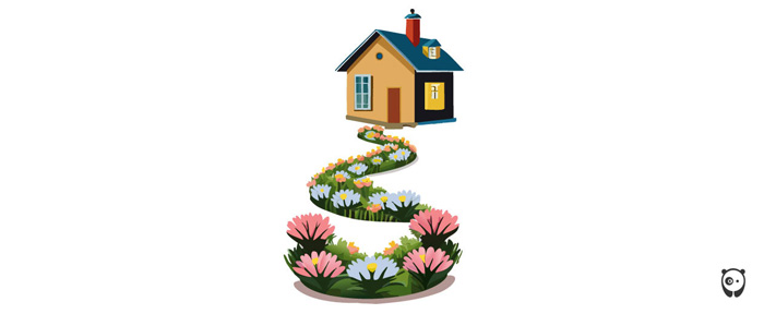 illustration of the house with a pathway from osteospermum flowers