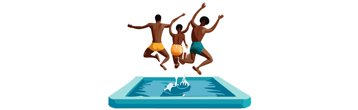 Illustration of people jumping into the swimming pool