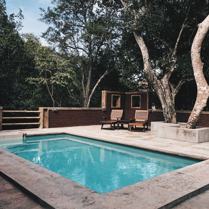 A plunge pool in a yard A plunge pool in a yard