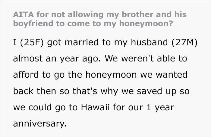 Woman Doesn’t Want Her Brother Joining Her On Honeymoon, Considers Giving Wrong Address