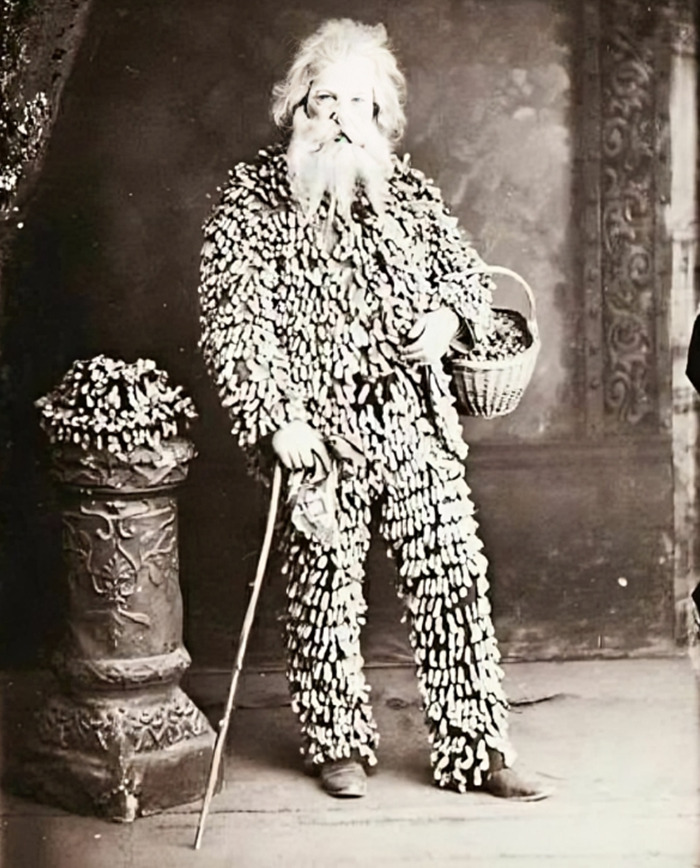 A Peanut Vendor Wearing A Suit Made Of Peanuts In 1890. Photograph By Henry H. Buehman