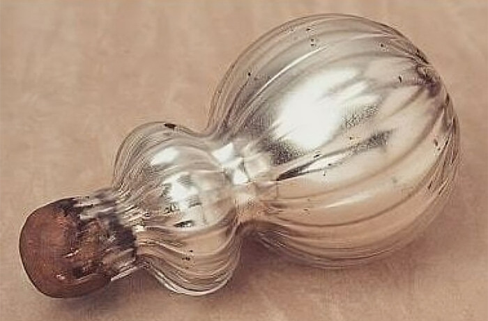 Silvered Glass Bottle Said To Contain The Spirit Of A Witch Inside. It Was Collected In 1915 From An Old Lady Living Near Hove, Sussex, Who Sternly Warned That If You Opened The Wax Seal There Would Be A "Peck O'trouble"