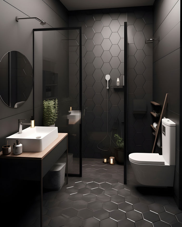 Bathroom with honeycomb style tiles