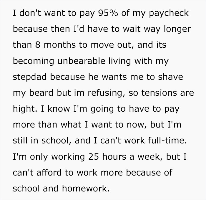 Teen Refuses To Give Up 95% Of His Paycheck As Rent, Parents Are Furious Teen Refuses To Give Up 95% Of His Paycheck As Rent, Parents Are Furious