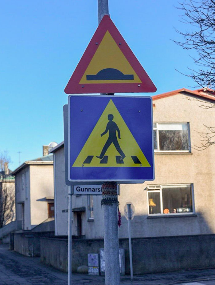 Speed Bump And Crosswalk Signs In Iceland Look Like Alien Abduction