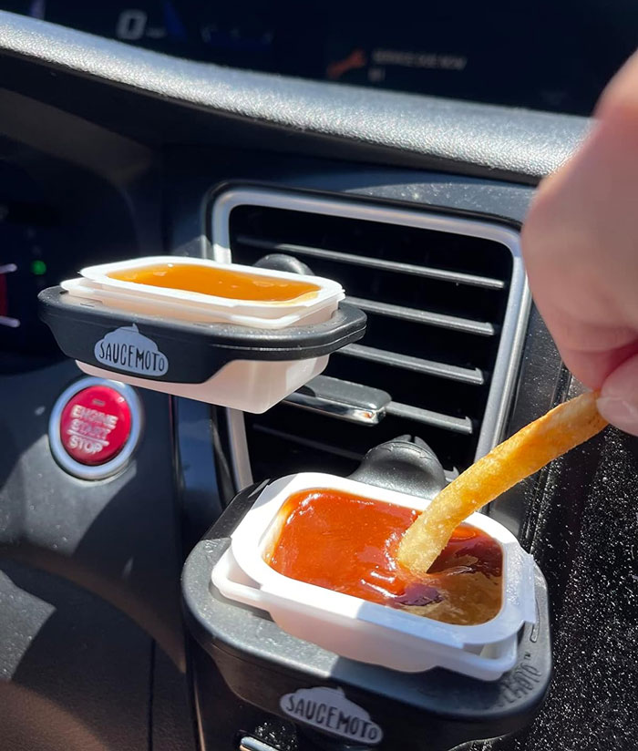  Saucemoto Dip Clip, The Hero He Didn't Know He Needed, Turning Messy Road Trip Snacks Into A Breeze And Making Every Fry The Perfect Dip!