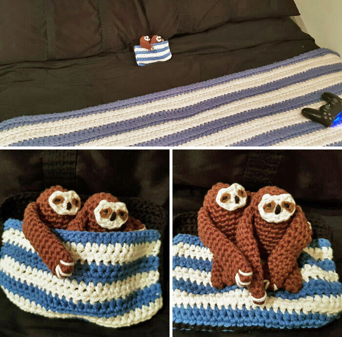 My Boyfriend's Favorite Animal Is The Three-Toed Sloth. So I Made Us Tiny Sloths In Tiny Bed. Do I Win For The Cheesiest Valentine's Day Gift?  