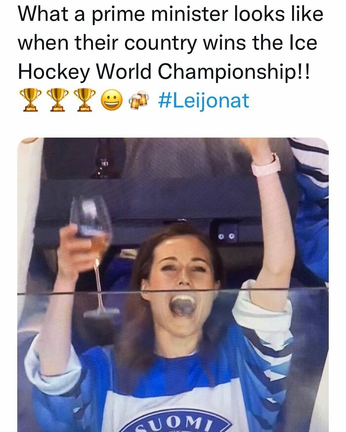 What A Prime Minister Looks Like When Their Country Wins The Ice Hockey World Championship!! 🏆🏆🏆😀🍻 #leijonat