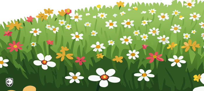 Illustration of a field with various flowers representing common types of weeds in gardens for plant control. Illustration of a field with various flowers representing common types of weeds in gardens for plant control.
