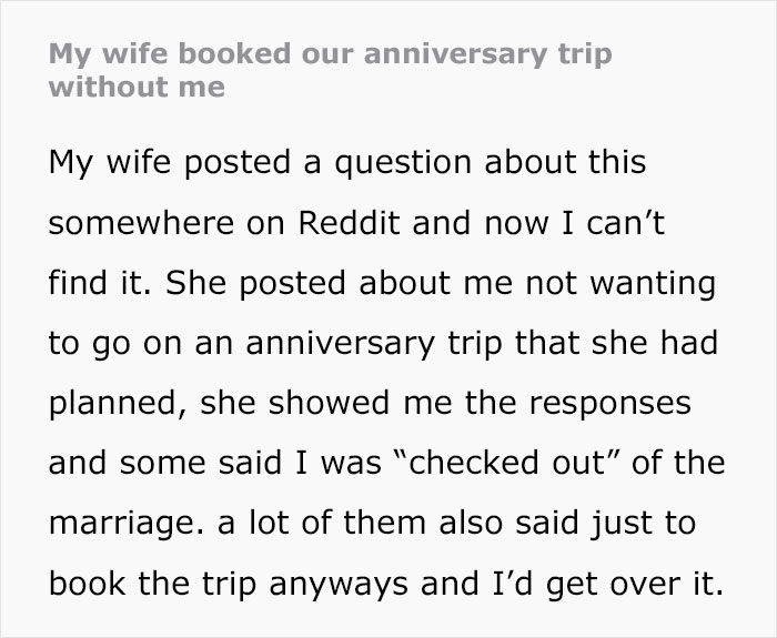 Husband Refuses To Go On A 10-Year-Anniversary Trip With Wife, She Goes With Another Man