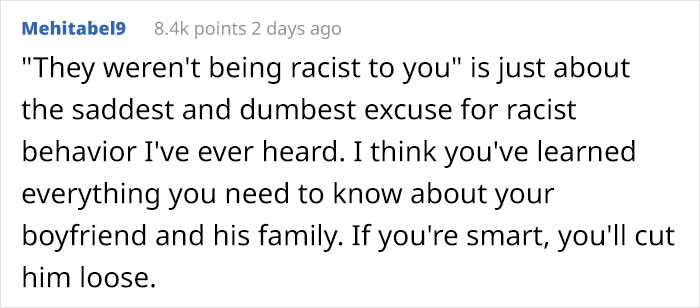 “They Weren't Being Racist To You”: Guy Defends Racist Family, Ends Up Single
