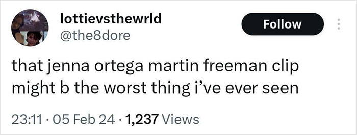 “The Worst Thing I’ve Ever Seen”: People Disturbed By Jenna Ortega And Martin Freeman’s Scene “The Worst Thing I’ve Ever Seen”: People Disturbed By Jenna Ortega And Martin Freeman’s Scene