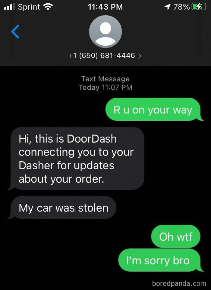 My Dasher Was Sitting At Taco Bell For Over An Hour Before I Texted Him. They Stole My Tacos Too :(