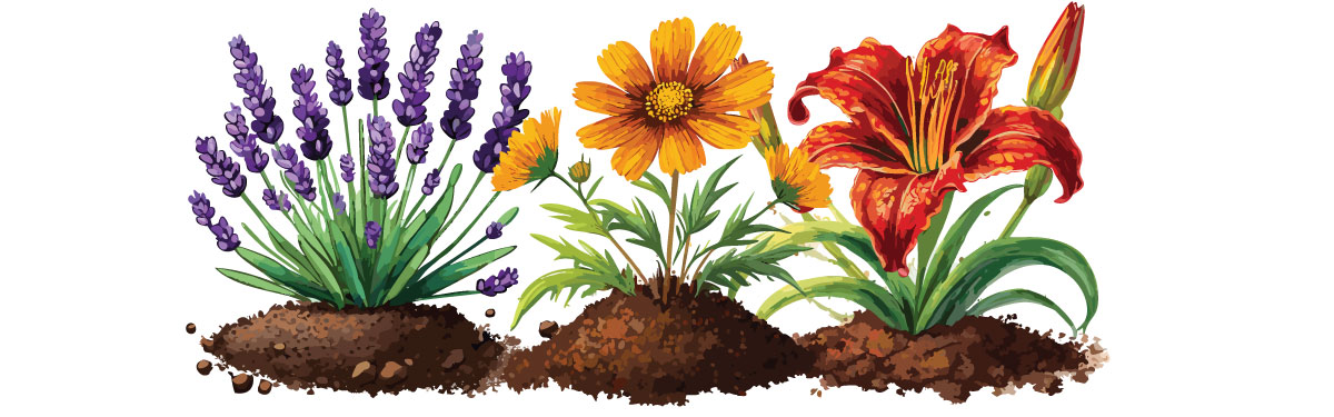 Illustration of coreopsis with different flowers