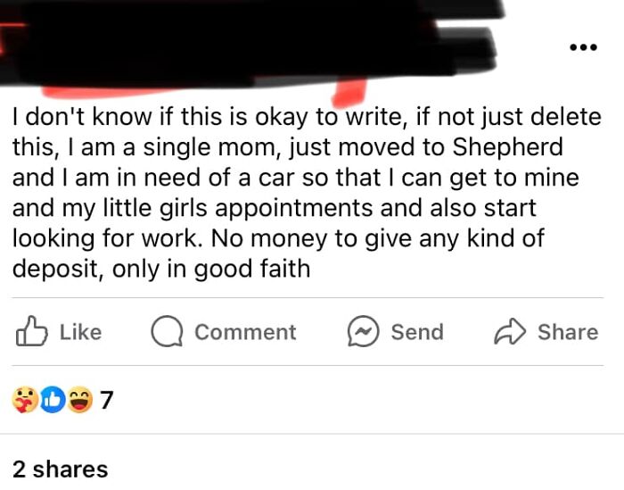 1st One I’ve Found. When I Tried To Go To Comments Or See How Many Laugh Reacts Nothing Would Come Up. The Area She Is Asking In Are Retired People And People With Very Little Money