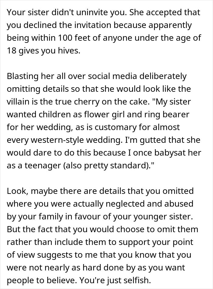 Woman Seeks Support After Being “Uninvited” From Sister’s Wedding, Gets Dragged Instead Woman Seeks Support After Being “Uninvited” From Sister’s Wedding, Gets Dragged Instead